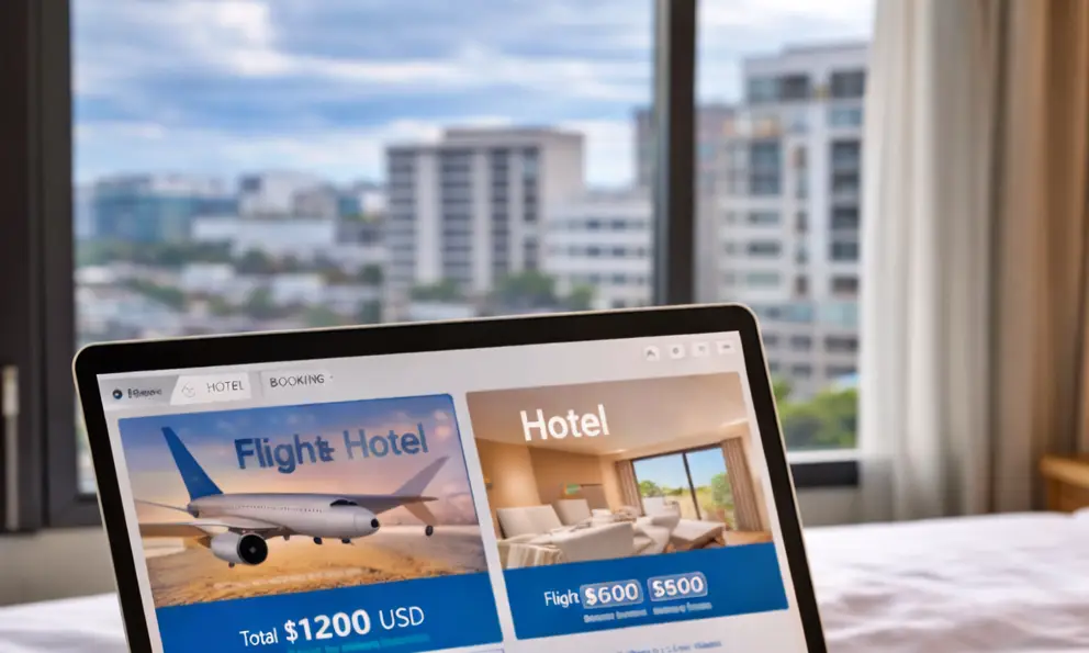 フライトとホテル予約画面