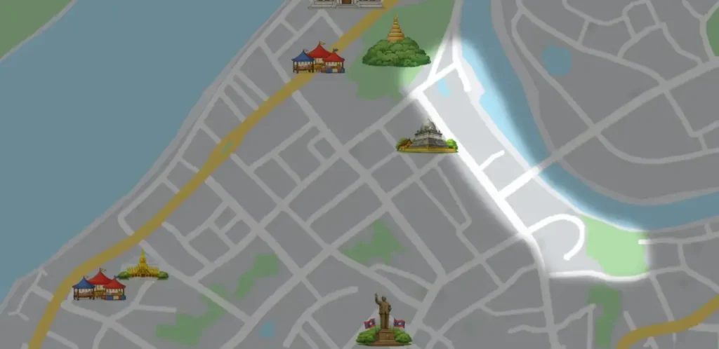 ルアンパバーンのナムカン川近郊エリアのマップ