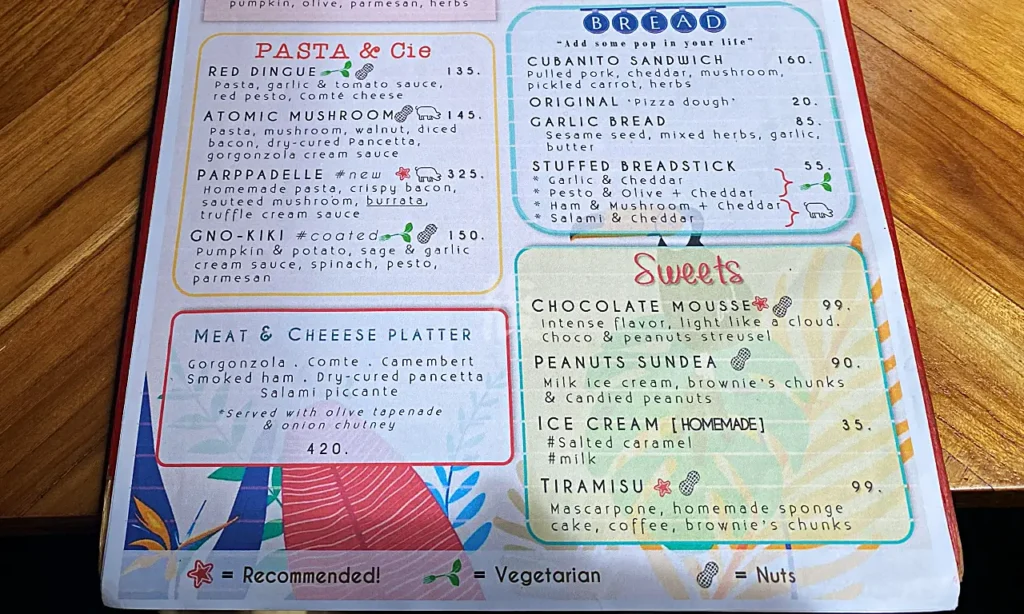 Popoloのメニュー表