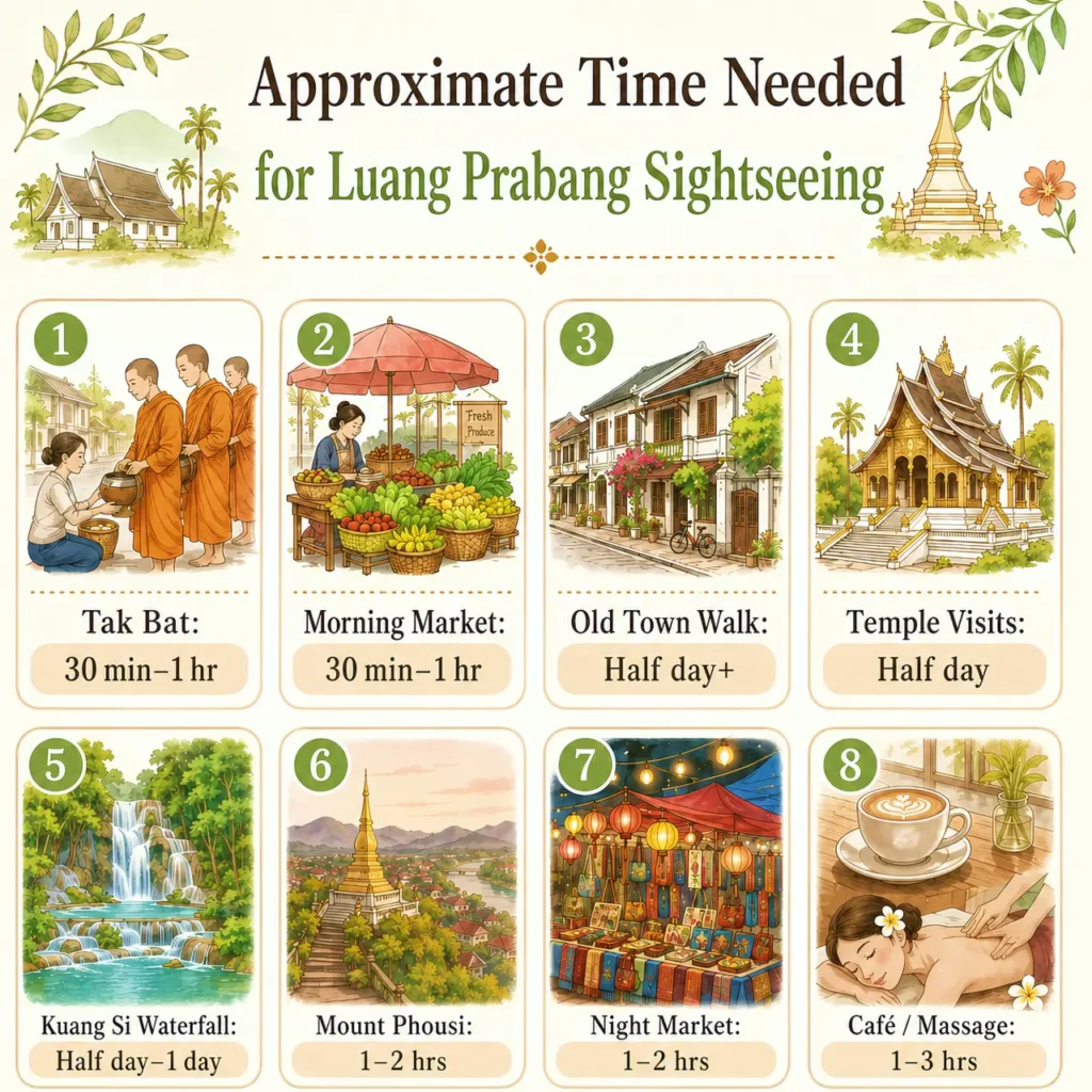 Summary Chart of Estimated Time Required for Sightseeing in Luang Prabang