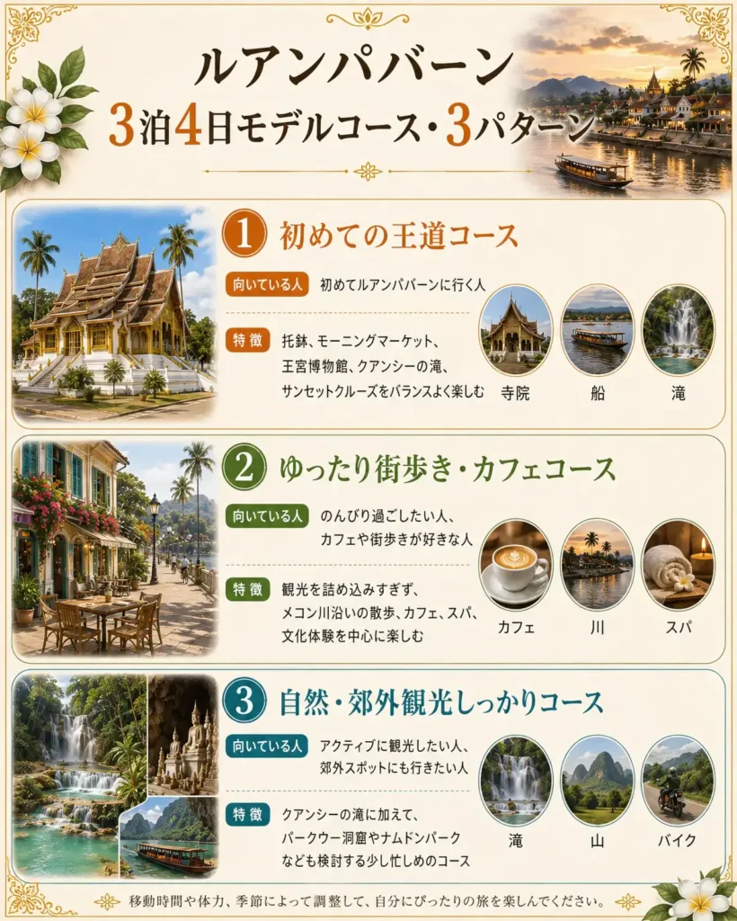 ルアンパバーン3泊4日モデルコース3パターン説明画像