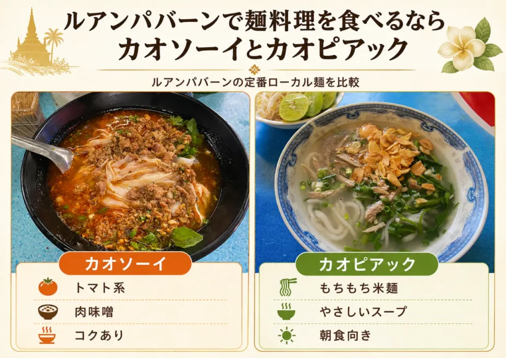カオソーイとカオピアックの比較画像