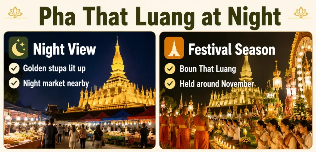 Pha That Luang at Night and the That Luang Festival