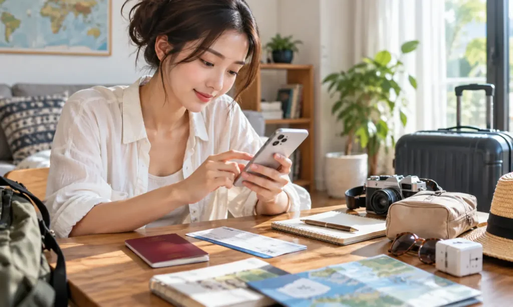 eSIMの準備をしている女性の画像